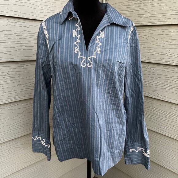 Sundance women’s size 8 blue stripe long sleeve tunic top - Picture 3 of 10